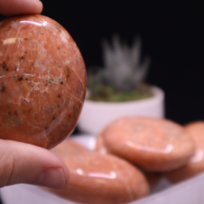 Peach Moonstone Palm Pillow Stone - Large Gallett