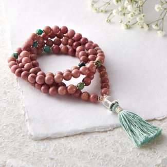 Above All, Love Mala - Silver & Sage - Rhodonite, Chrysocolla, African Opal & Clear Quartz