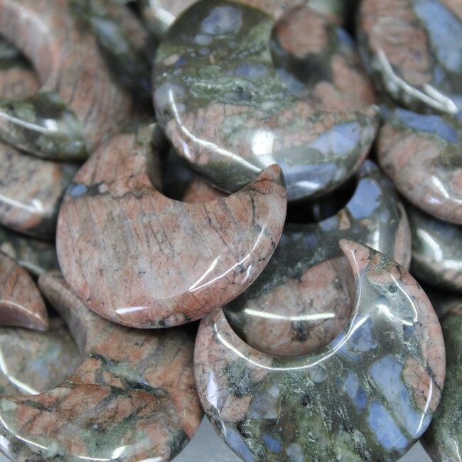 Que Sera (Blue Opal Llianite Galaxy Rhyolite Liberite Glaucophane) Crescent Moons - Medium