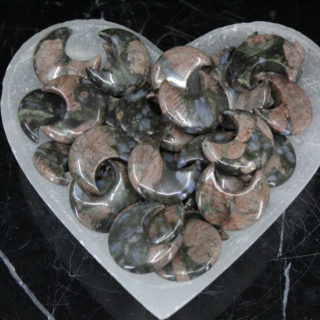 Que Sera (Blue Opal Llianite Galaxy Rhyolite Liberite Glaucophane) Crescent Moons - Medium