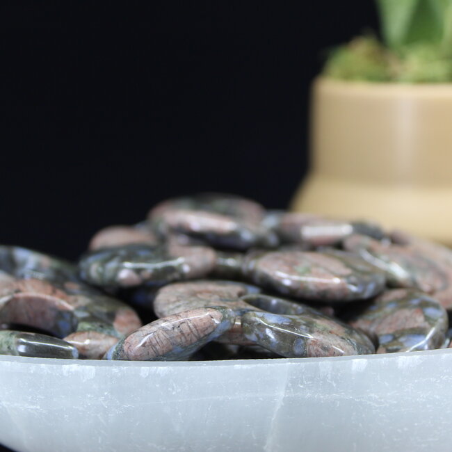 Que Sera (Blue Opal Llianite Galaxy Rhyolite Liberite Glaucophane) Crescent Moons - Medium