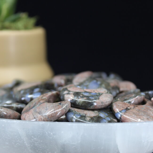 Que Sera (Blue Opal Llianite Galaxy Rhyolite Liberite Glaucophane) Crescent Moons - Medium