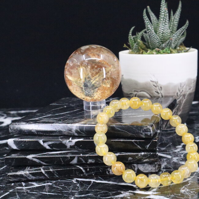 Gold (Golden Rutile Angel Venus Hair) Rutilated Quartz & Copper Quartz Bracelets - 6 - 8mm