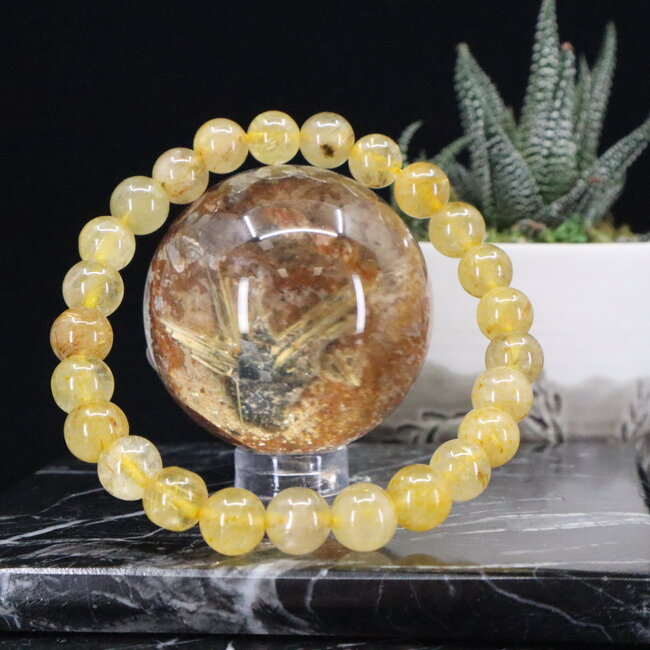 Gold (Golden Rutile Angel Venus Hair) Rutilated Quartz & Copper Quartz Bracelets - 6 - 8mm