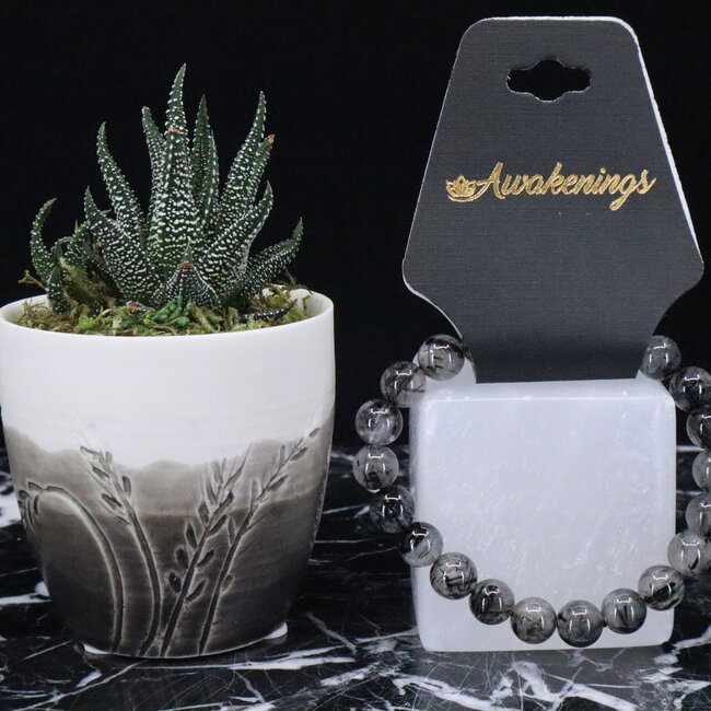 Black Tourmaline in Clear Quartz (Tourmalated Tourmalinated Rutilated Quartz) Bracelets - 8mm