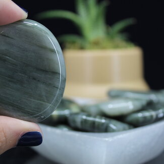 Green Hair Jasper Worry (Thumb Fidget Relaxation Pocket) Stones - Oval Large