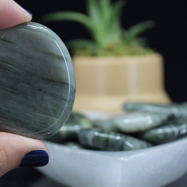 Green Hair Jasper Worry (Thumb Fidget Relaxation Pocket) Stones - Oval Large
