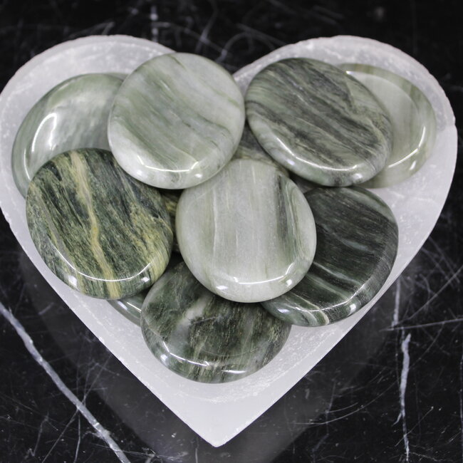 Green Hair Jasper Worry (Thumb Fidget Relaxation Pocket) Stones - Oval Large