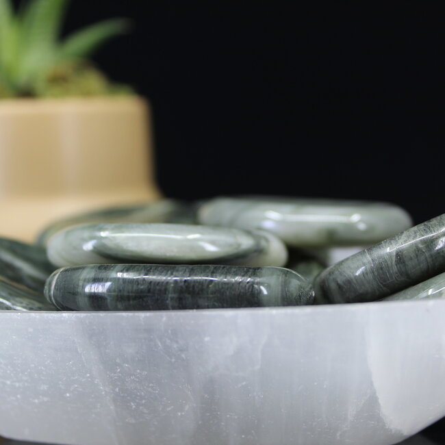 Green Hair Jasper Worry (Thumb Fidget Relaxation Pocket) Stones - Oval Large