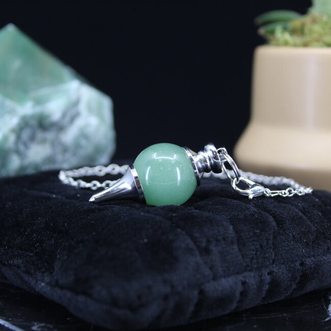 Green Aventurine Pendulums - Round Sephoroton Dowsing Divination Silver Chain - Gemstone Crystal