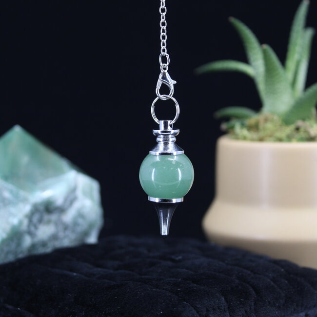 Green Aventurine Pendulums - Round Sephoroton Dowsing Divination Silver Chain - Gemstone Crystal