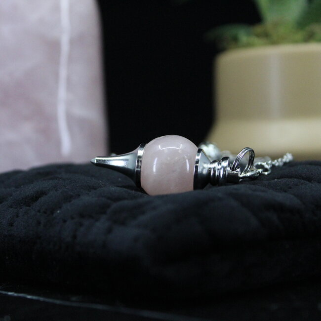 Rose Quartz Pendulums - Round Sephoroton Dowsing Divination Silver Chain-Gemstone Crystal