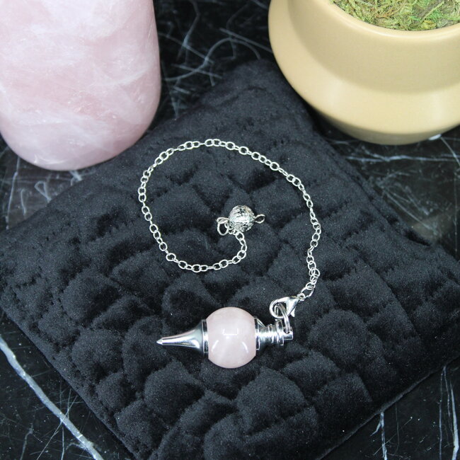 Rose Quartz Pendulums - Round Sephoroton Dowsing Divination Silver Chain-Gemstone Crystal