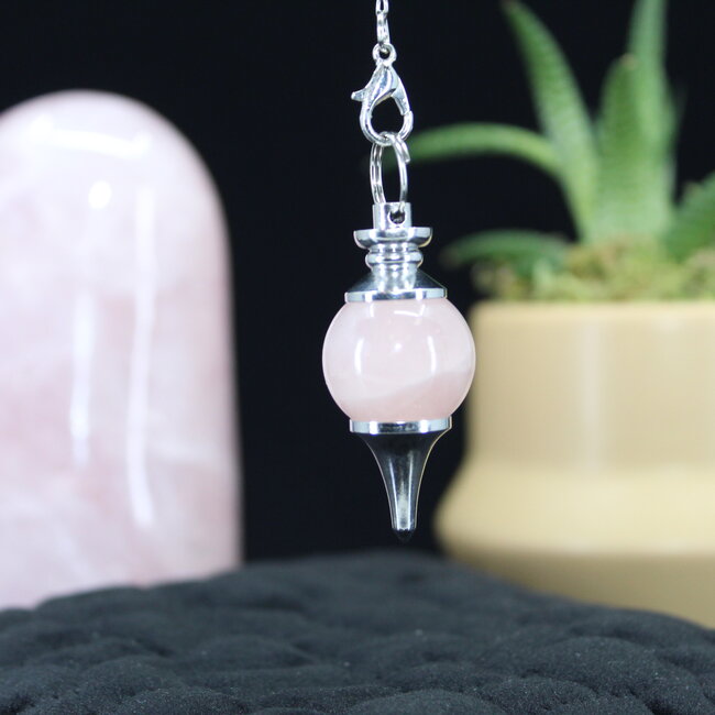 Rose Quartz Pendulums - Round Sephoroton Dowsing Divination Silver Chain-Gemstone Crystal