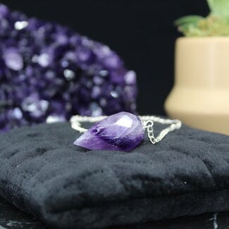 Amethyst Pendulum-Dowsing Teardrop Faceted Point Divination-Silver Chain-Crystal Gemstone