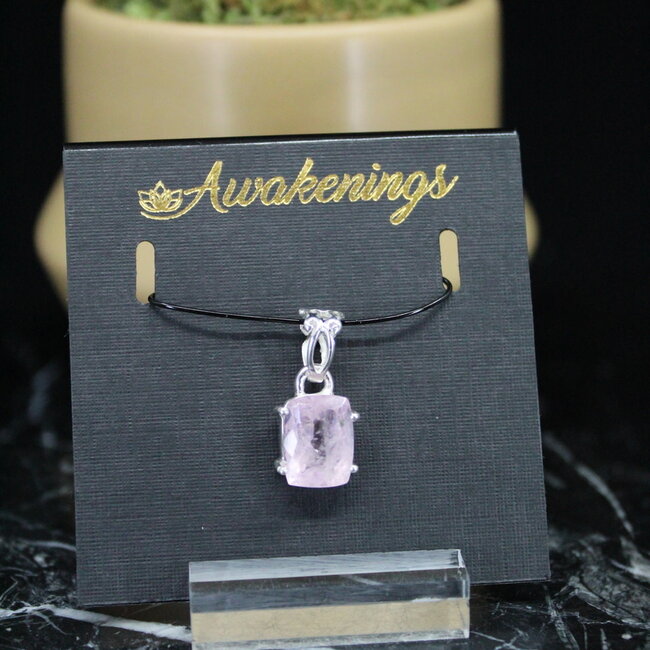 Pink Morganite Pendant #4 Faceted Filigree Rectangle Sterling Silver