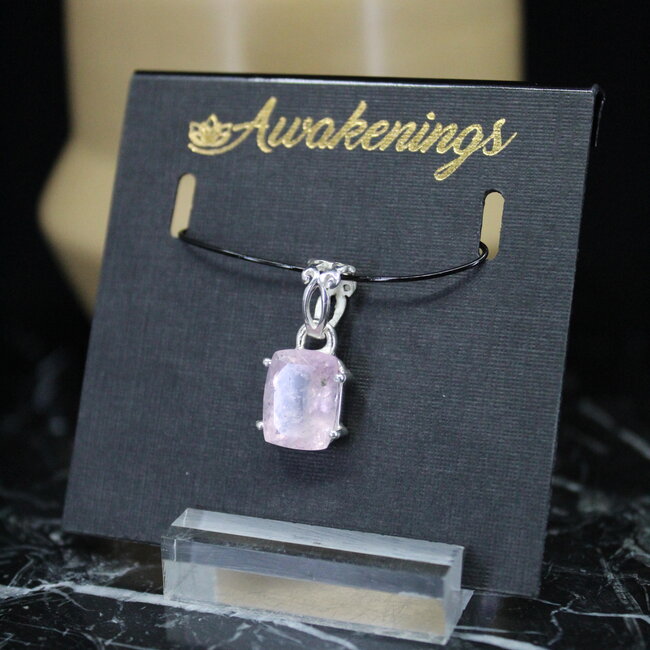 Pink Morganite Pendant #4 Faceted Filigree Rectangle Sterling Silver