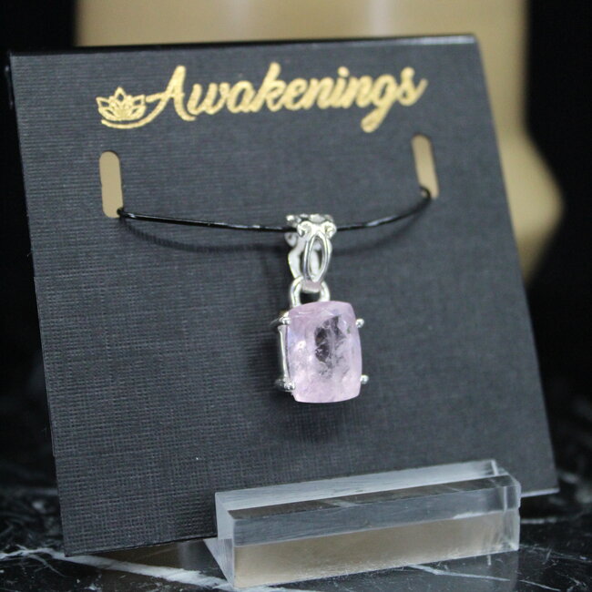 Pink Morganite Pendant #4 Faceted Filigree Rectangle Sterling Silver