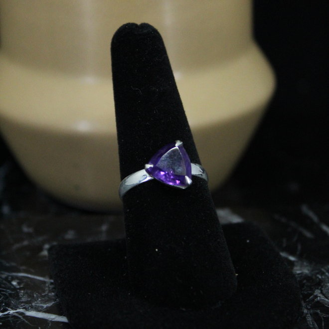 Amethyst Ring - Size 9 - Sterling Silver Triangle