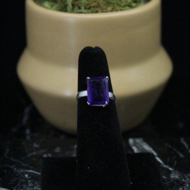Amethyst Ring - Size 5 Rectangle Faceted-Sterling Silver