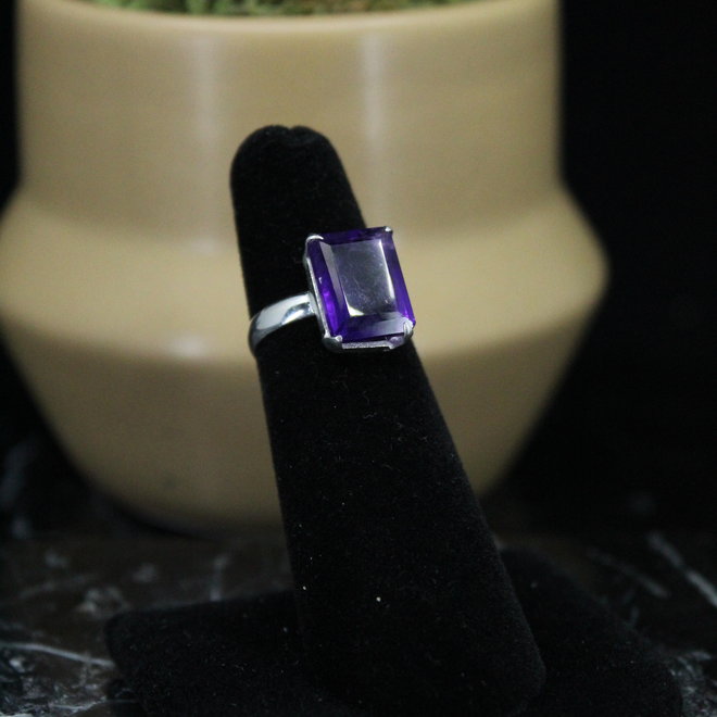 Amethyst Sterling Silver Rectangle Ring - Size 5