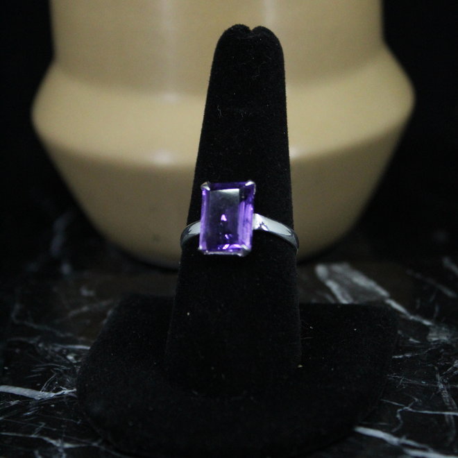 Amethyst Ring - Size 9 - Sterling Silver Rectangle