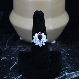 Garnet Ring - Size 8 Lotus Teardrop Pear - Sterling Silver