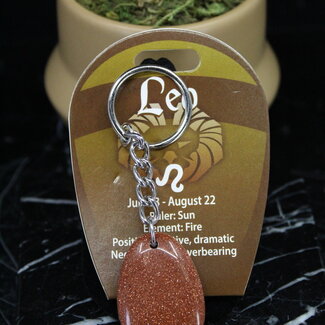Leo - Gold Sandstone (Goldstone) Sand Stone Zodiac Keychains - Astrology Sign