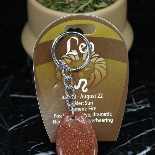 Leo - Gold Sandstone (Goldstone) Sand Stone Zodiac Keychains - Astrology Sign