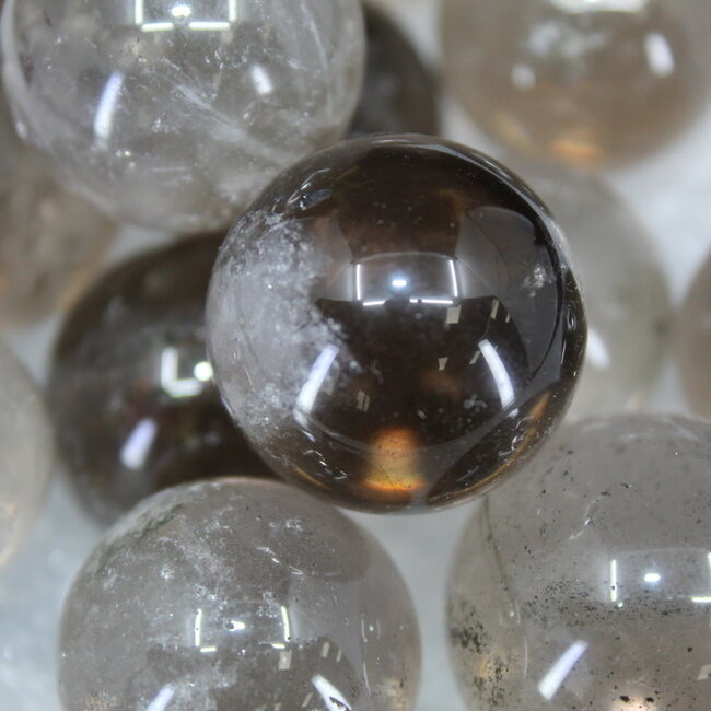 Smoky (Smokey) Quartz Sphere Orb - 10-20mm & Sphere Stand