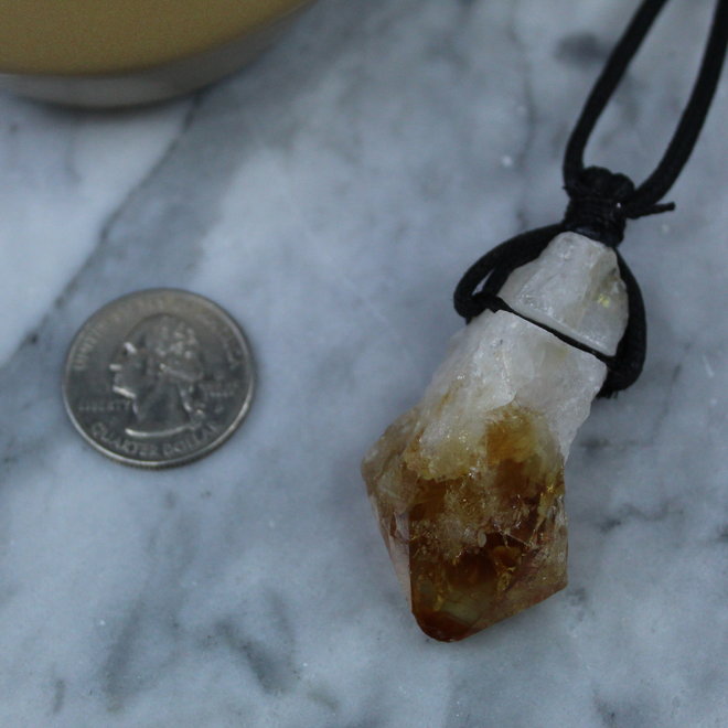 Citrine Point on Wax Cord Necklace