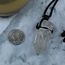 Clear (Crystal) Quartz Rough Point Necklace - Black Wax Cord Adjustable