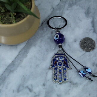 Hamsa Hand Evil Eye Keychain with Tassels - 5" Medium