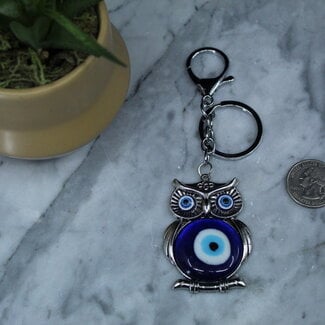 Evil Eye Owl Keychains - 5" Blue