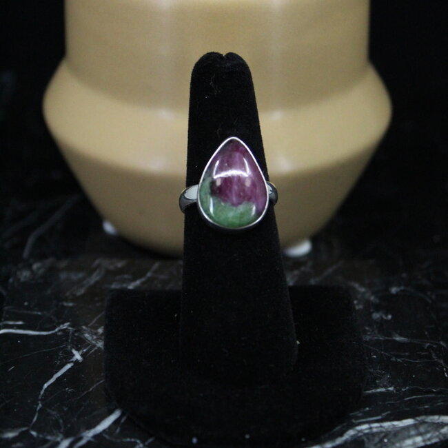 Ruby Zoisite Ring - Size 6.5 - Sterling Silver Teardrop