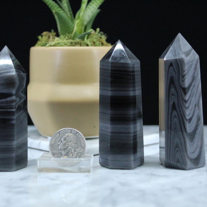 Banded Black Obsidian Tower/Point-Medium (3-4")