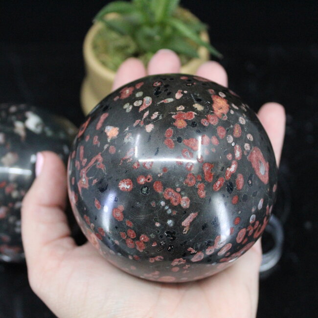 Black Plum Blossom Jade Sphere Orb - 80mm Specimen