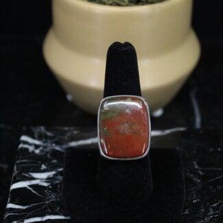 Bloodstone Heliotrope Ring - Size 8 - Sterling Silver Large Rectangle