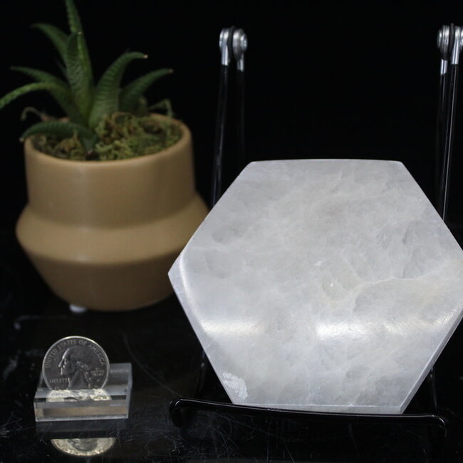 Selenite (Satin Spar Gypsum) Charging Disks Plates Station - 3.5" Hexagon Medium