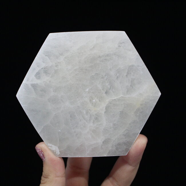 Selenite (Satin Spar Gypsum) Charging Disks Plates Station - 3.5" Hexagon Medium