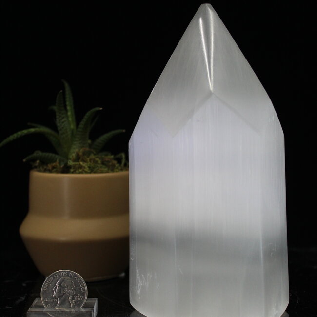 Selenite (Satin Spar Gypsum) Hexagon Tower Point Generator - 7"