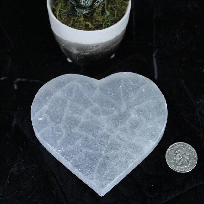 Selenite (Satin Spar Gypsum) Heart Charging Plate-4" Large