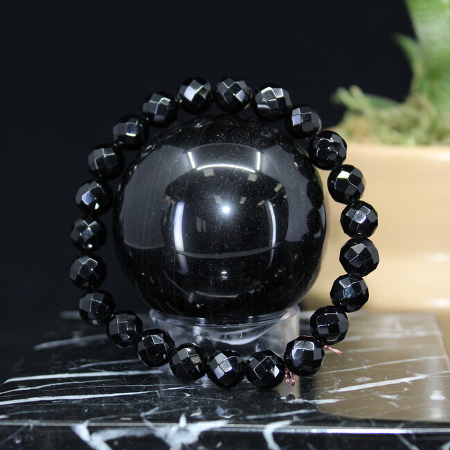 Faceted Black Agate Bracelets - 8mm
