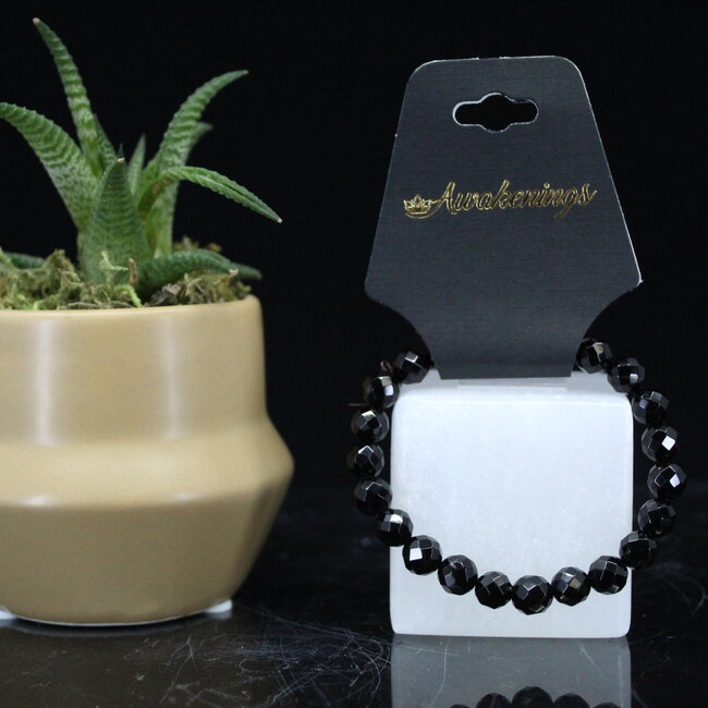 Faceted Black Agate Bracelets - 8mm