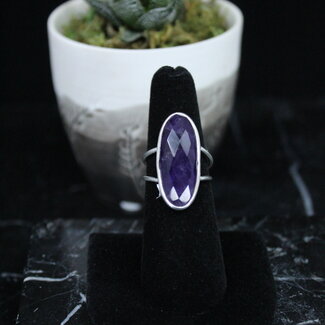 Faceted Amethyst Ring - Size 7 - Large Oval Sterling Silver