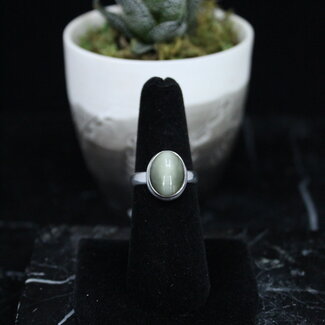 Natural Green Cat's Eye Ring - Size 6 - Sterling Silver Oval