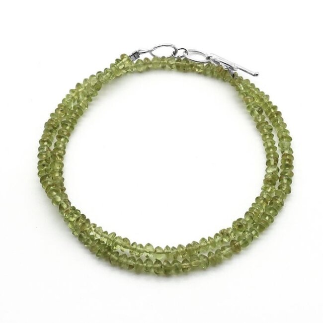 Peridot Beaded Necklace -16" Faceted Sterling Silver Toggle Clasp