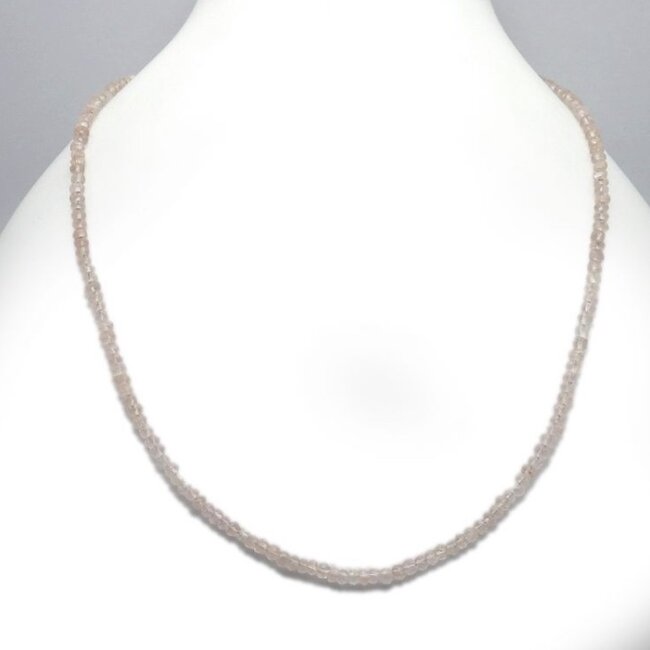 Rose Quartz Beaded Necklace -16-18" Double Strand Adjustable - Faceted Sterling Silver Toggle Clasp