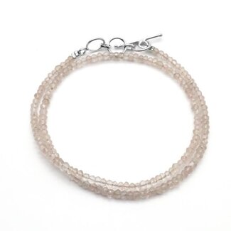 Rose Quartz Beaded Necklace -16-18" Double Strand Adjustable - Faceted Sterling Silver Toggle Clasp