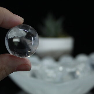 Clear (Crystal) Quartz Sphere Orb with Blue Angel Feather Inclusion - 20-25mm & Sphere Stand